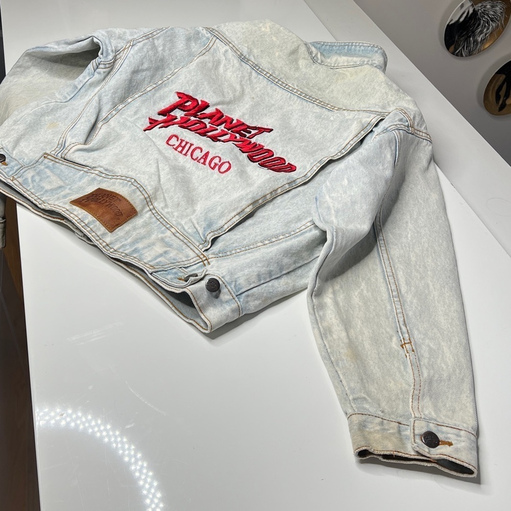 Planet Hollywood Chicago Sz S Vintage 1991 Acid Washed Loose Fit Denim Jacket